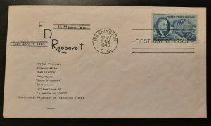 1946 FDC Franklin D Roosevelt Memorial Cachet Washington DC