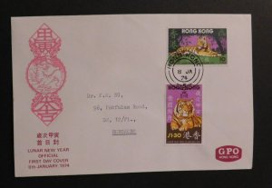 1974 Hong Kong First Day Cover FDC Lunar New Year Year of the Tiger Stamps 3