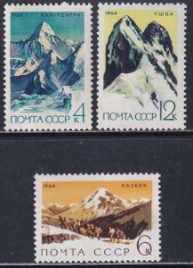 Russia 1964 Sc 2982-4 Twin Peaks of Ushba Kazbek Khan Tengri Stamp MNH