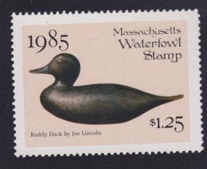 State Hunting/Fishing Revenues - MA - 1985 Duck Stamp - MA-12 - MNH