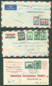 JORDAN, 1957-60, Group of 3 Commercial covers incl. reg & one mis-addresed VF