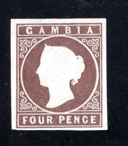 Gambia  SC# 1  VF, Unused, No Gum, 4p Queen Victoria, CV $400.00  ...... 2280001