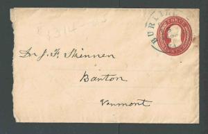 Ca 1859 U10 3c Red On Buff W/Patent Lines Inside W/Blue Burlington Vt Cancel