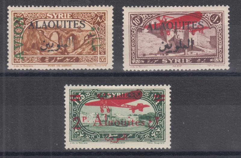 Alaouites Sc C6, C12, C20 MLH. 1925-1930 Air Post issues, 3 different, VF