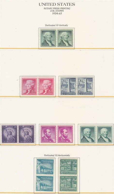 US 1054-59A MNH 1954-80 Liberty Full Coil Pairs Set Very Fine