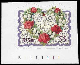 #3275 55c Love Heart & Flowers P# 1999 Mint NH