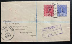 1923 Kuching Sarawak Registered Cover To Birmingham England