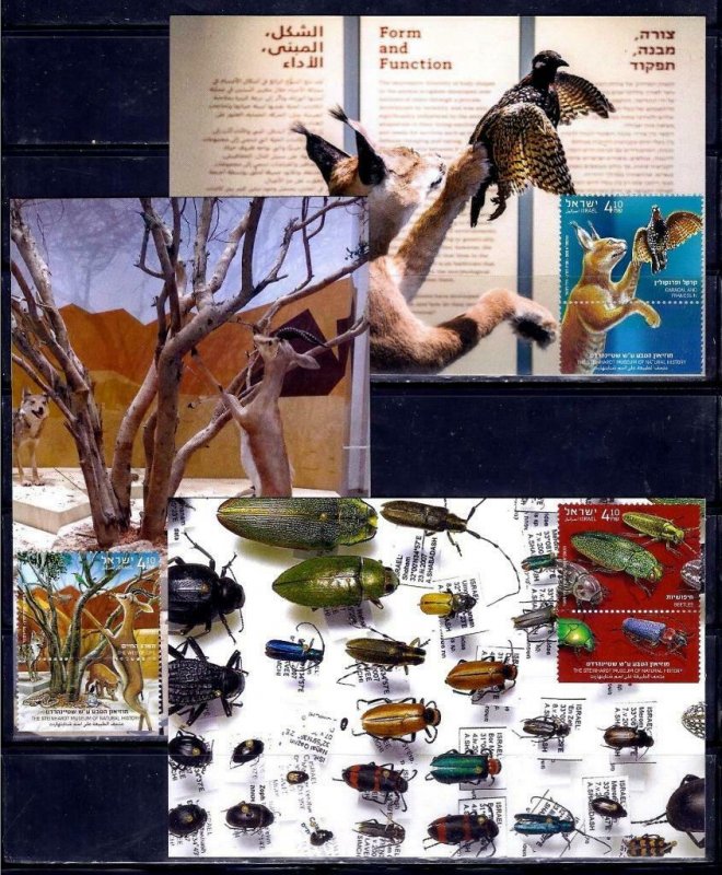 ISRAEL 2020 3 STAMPS STEINHARDT MUSEUM OF NATURAL HISTORY MAXIMUM CARDS BEETLES
