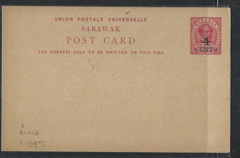 SARAWAK COVER (P0804B) 4C/3C  PSC  #2 OVPT IN BLACK   UNUSED