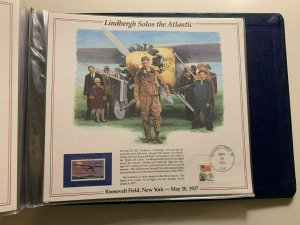 the history of American stamp panel: Lindbergh solos the Atlantic