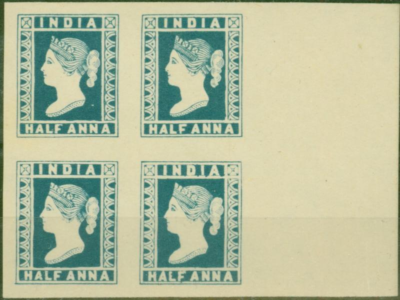 India 1891 1/2a Blue Spence Reprint V.F Block of 4