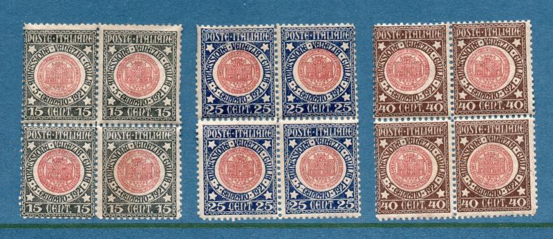 Italy - Sc# 130 - 132 MNH (aged/ wrinkled gum) / Blocks of (4) - Lot 1218203