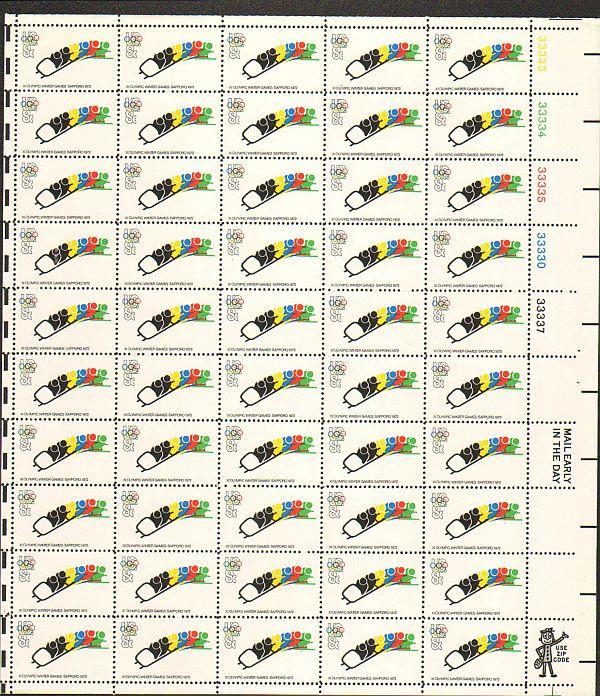 US #1461 Mint Sheet Bobsledding Olympic Rings 