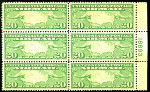 U.S. #C9 MINT PL# BLOCK OF 6 OG NH