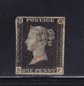 Great Britain Scott # 1 F-VF Used neat cancel nice color scv $ 320 ! see pic !