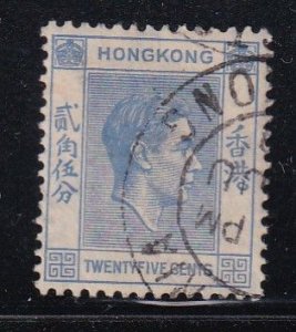 Hong Kong 1938 Sc 160 KGVI 25c ultramarine Used