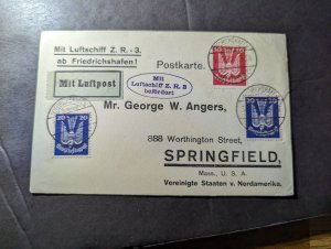 1924 Germany Airmail ZR3 Zeppelin Postcard Cover to Springfield MA USA