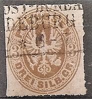 Prussia  20 Used 1861 3sg bister Coat of Arms