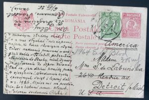 1925 Cluj Romania Postal Stationery Postcard Cover To Detroit MI Usa