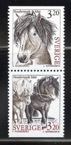 Sweden 2047-48 MNH, North Sweden Horses Booklet Pair from 1994.