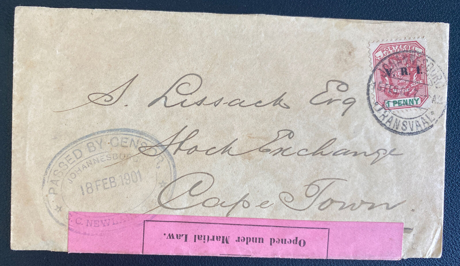 1901 Johannesburg South Africa Censored Cover Boer War To Cape Town