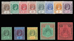 Leeward Islands 1938 KGVI set perforated SPECIMEN very fine mint. SG 95s-114s.