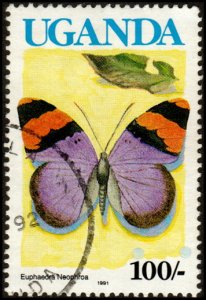 Uganda 833a - Used - 100sh Gold-banded Forester Butterfly (1991) (cv $1.10)