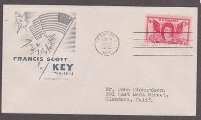 962 Francis Scott Key House of Farnam FDC with neatly typewritten address