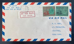 1929 Port Spain Trinidad First Flight Airmail Cove To Cristobal Canal Zone Panam