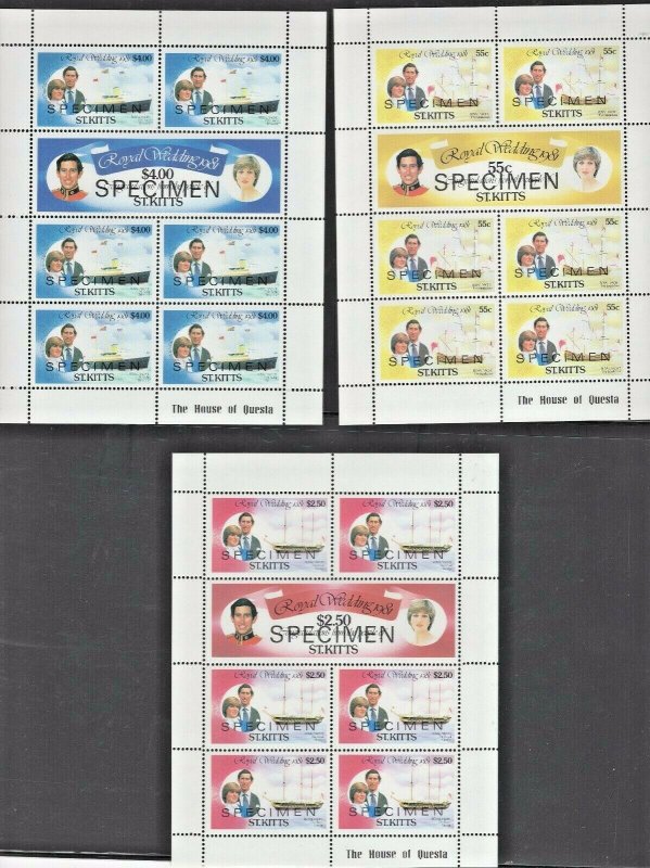 ST. Kitts Specimen Overprints 1981 Royal Wedding - 3 Sheetlets (JH 6/24)  