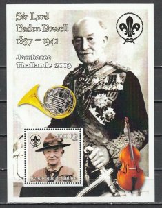 Guinea, 2002 issue. Scout Baden Powell s/sheet. Music Instrument in selvage. ^