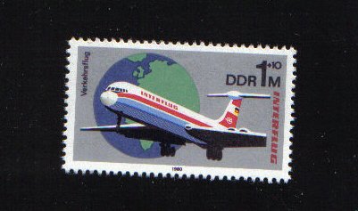 German Democratic Republic DDR #B191a  MNH 1980   Ilyushin jet 1m+10pf