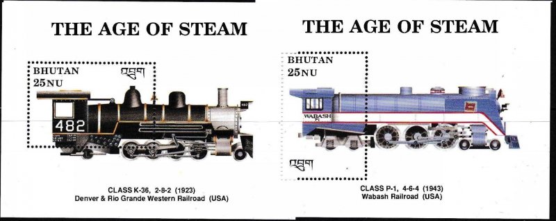 BHUTAN 1993 Scott 810-821 (12) Full Set of Vintage Locomotives Sheets  VF/NH