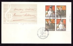 Canada-Sc#861a-stamps on FDC-UR plate block-Canadian Musicians-1980-