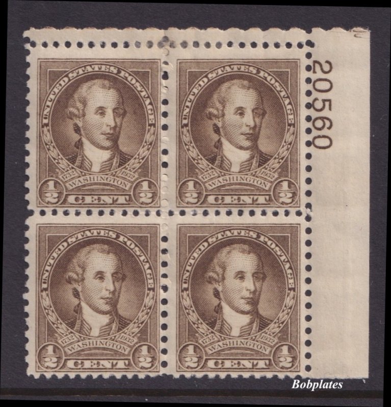 BOBPLATES #704 Washington Upper Right Plate Block 20560 F-VF HR SCV=$5