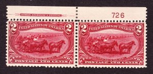 US 286 2c Trans-Mississippi Mint Plate #726 Top Pair VF OG NH SCV $160