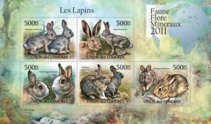 COMORES 2011 SHEET RABBITS LAPINS CONEJOS COELHOS CONIGLI KANINCHEN cm11124a