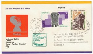 Ivory Coast 1978 Cover Stamps First Flight Abidjan Frankfurt Germany Lufthansa