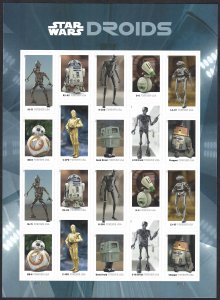 United States #5573-5582 (55¢) Star War Droids (2021). Mini-sheet of 20. MNH