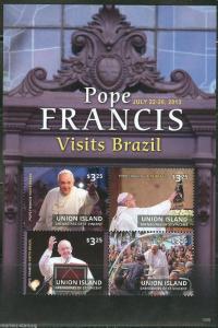 UNION ISLAND 2014 POPE FRANCIS VISITS BRAZIL  SHEET II  MINT NH