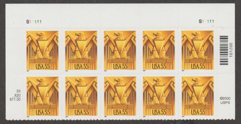 U.S. Scott #3471 Eagle 55-Cent Stamps - Mint NH Plate Block of 10