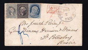 US 24,36 & 37 on Cover from Portland, Me to St Petersburg Russia VF PF Cert