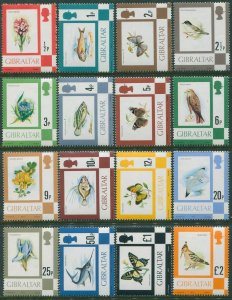 Gibraltar 1977 SG374-389 Birds Flowers Fish Butterflies (16) MNH