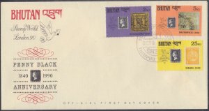 BHUTAN Sc # 902-4 FDC of 3 STAMPS ON STAMPS incl ISRAEL'S FIRST STAMP