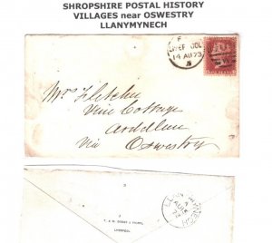 GB WALES/SALOP Cover Liverpool *LLANYMYNECH* CDS 1d Red 1873 {samwells}JL230 