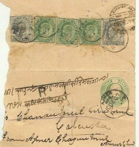 INDIA KEVII Registered *Ajmer* Stationery Env Bombay 1907 {samwells-covers}MM31