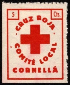 1937 Spain Civil War Charity Local Committee Cornella 5 Centimos Red Cross