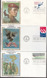 US FDC Veterans Mixed Lot of 5 w/ Colorano Silk Cachets 