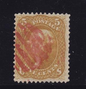 67 F-VF used neat Red grid cancel with nice color cv $ 850 ! see pic !