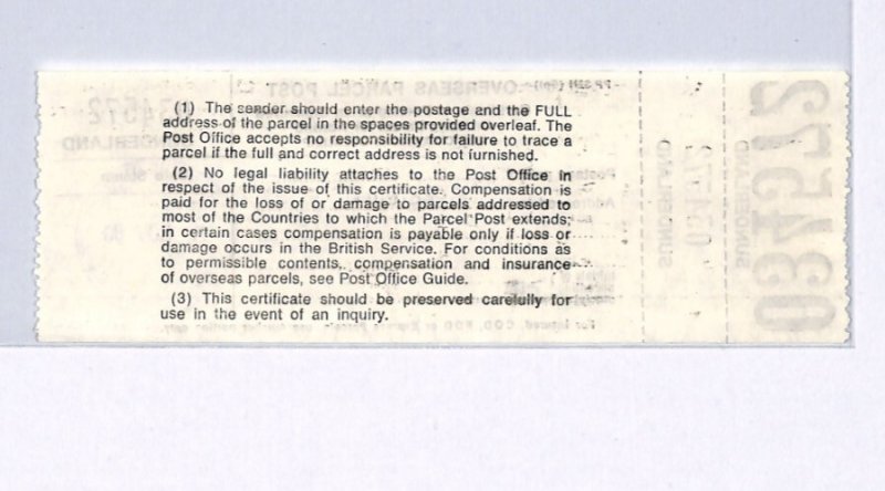 GB Durham OVERSEAS PARCEL POST LABEL 1980 *Sunderland* SPECIMEN {samwells}XG216